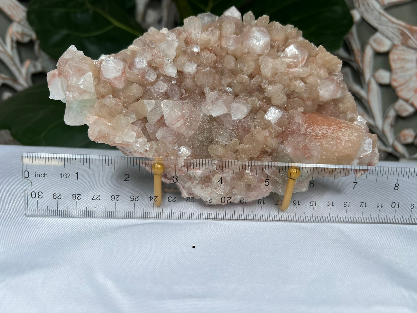 Green Apophyllite  with Peach Pink Hue Stilbite Speciment