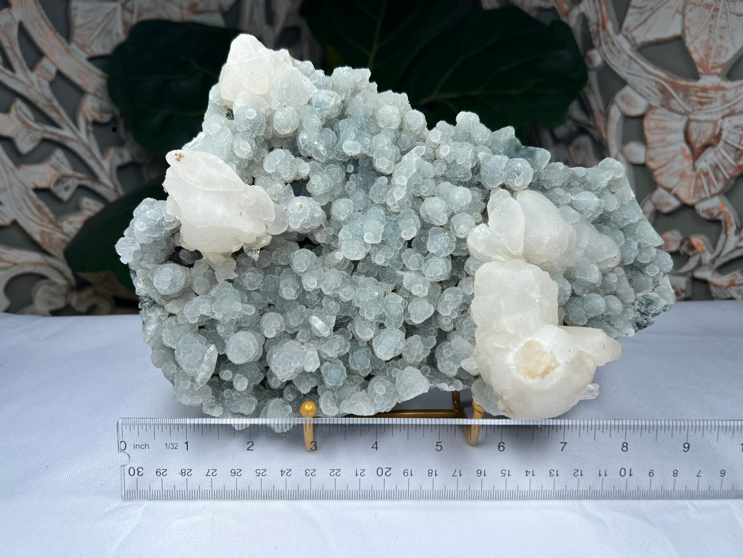 Apophyllite on Calcites on Blue Stalactite Chalcedony Specimen