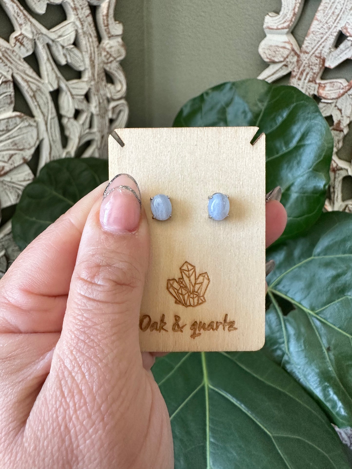 Blue Lace Agate Stud Earrings