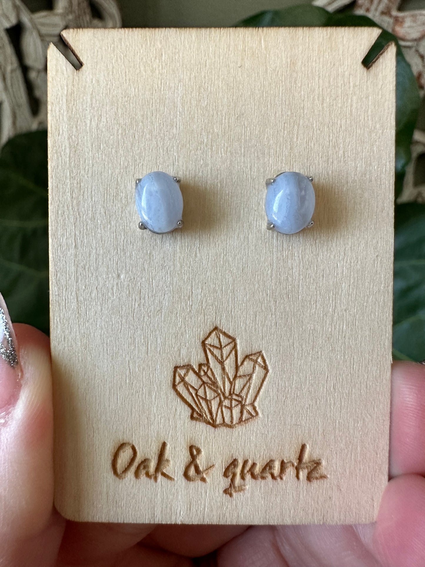Blue Lace Agate Stud Earrings