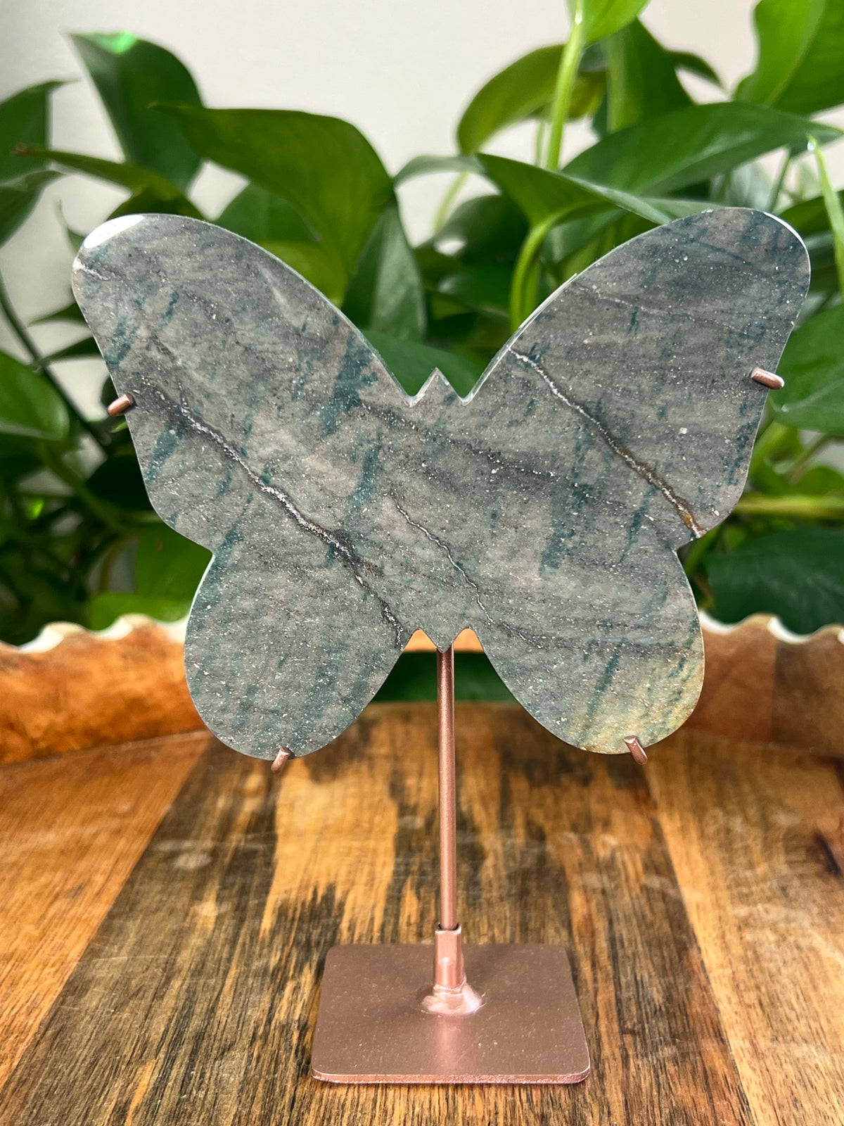 Blue Green Jasper On Metal Stand Butterflies