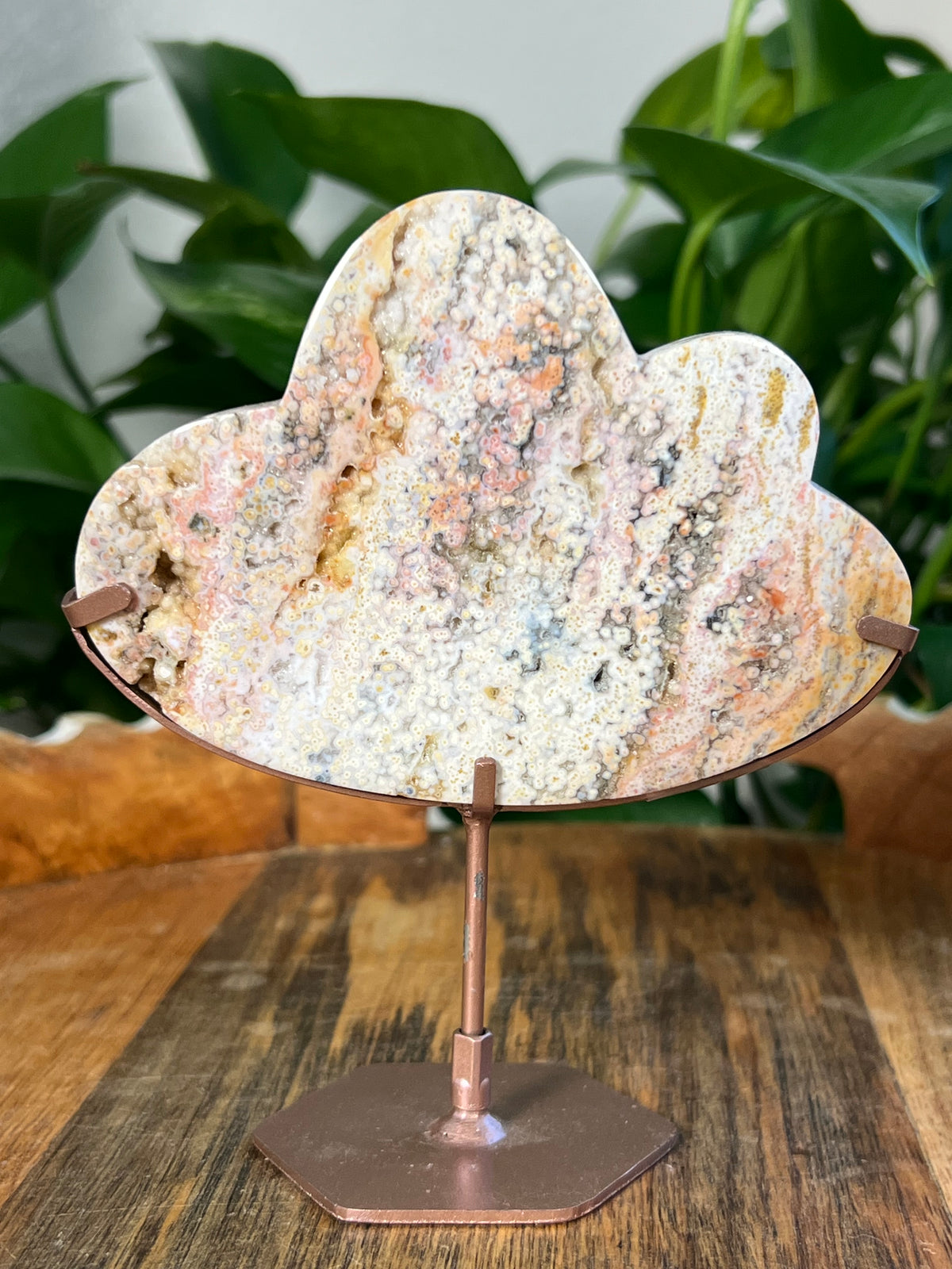 Sea Jasper On Metal Stand Clouds