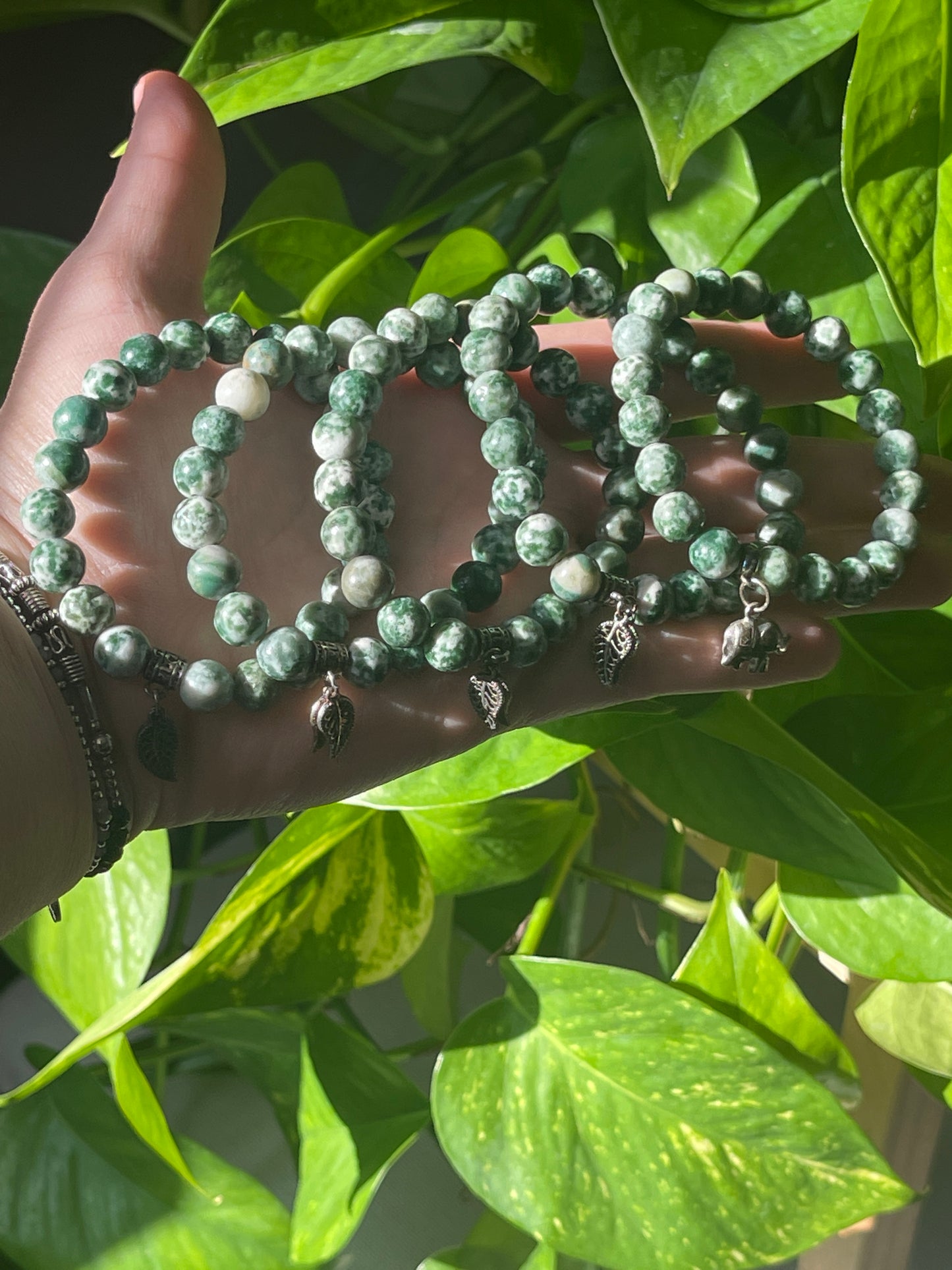 Moss Agate + Silver Charm
