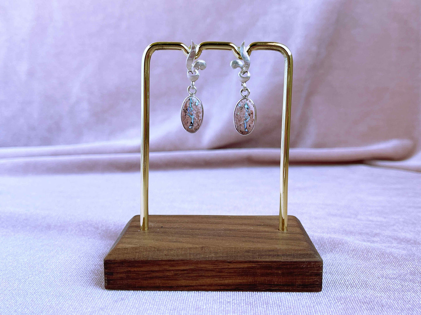 Blue-Silver Iridescent Mexican Fire Opal Push Back Earrings