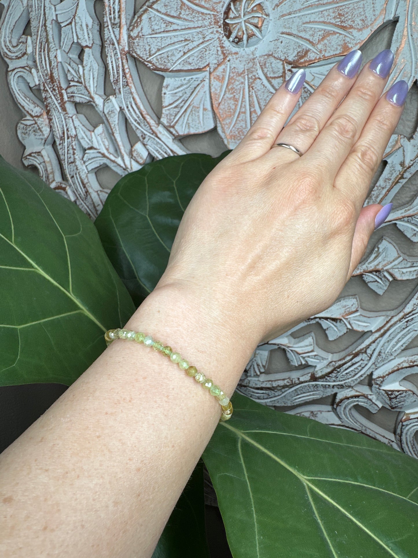 Faceted Green Garnet Beaded Bracelet (4mm)