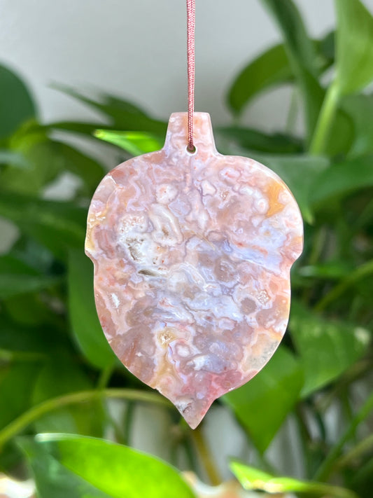 Sumatra Plume Agate Ornament Acorn: YG