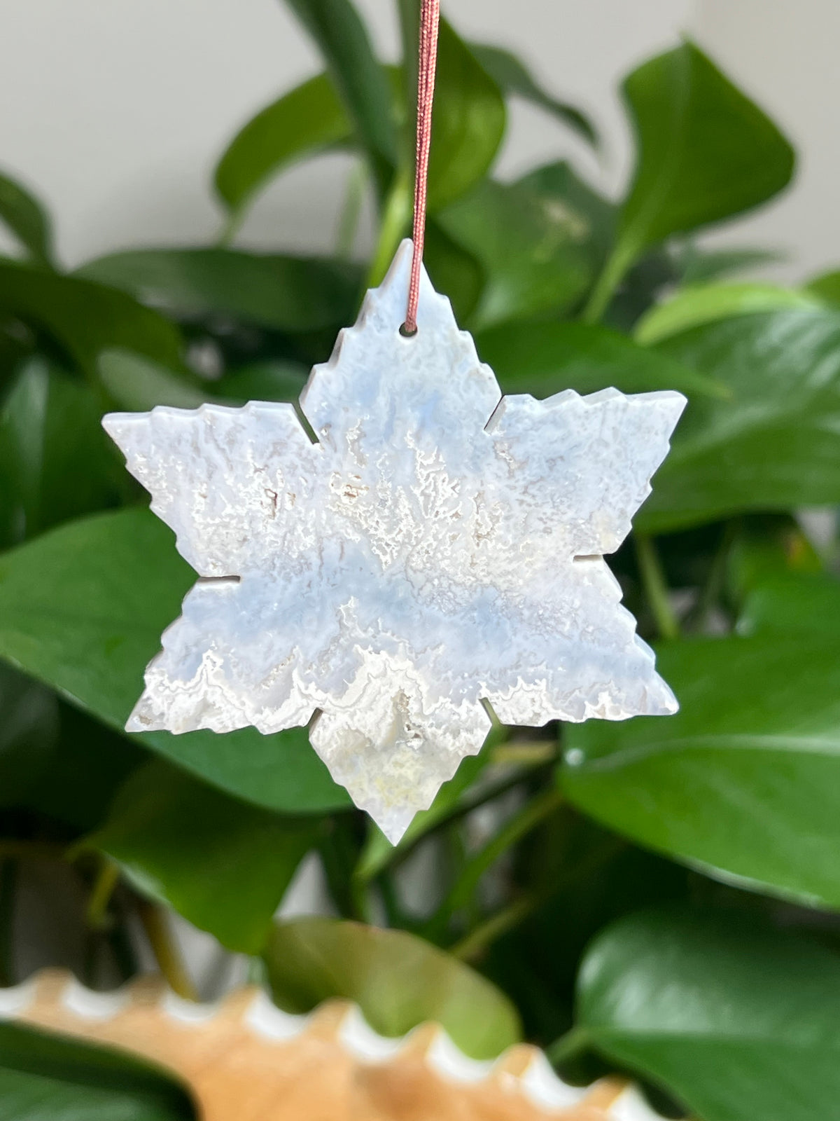 Blue Plume Agate Ornament Snowflake: H