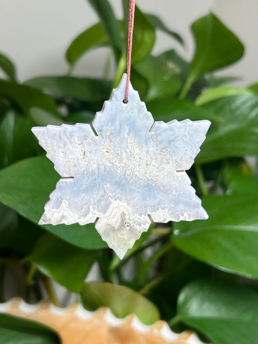 Blue Plume Agate Ornament Snowflake: H