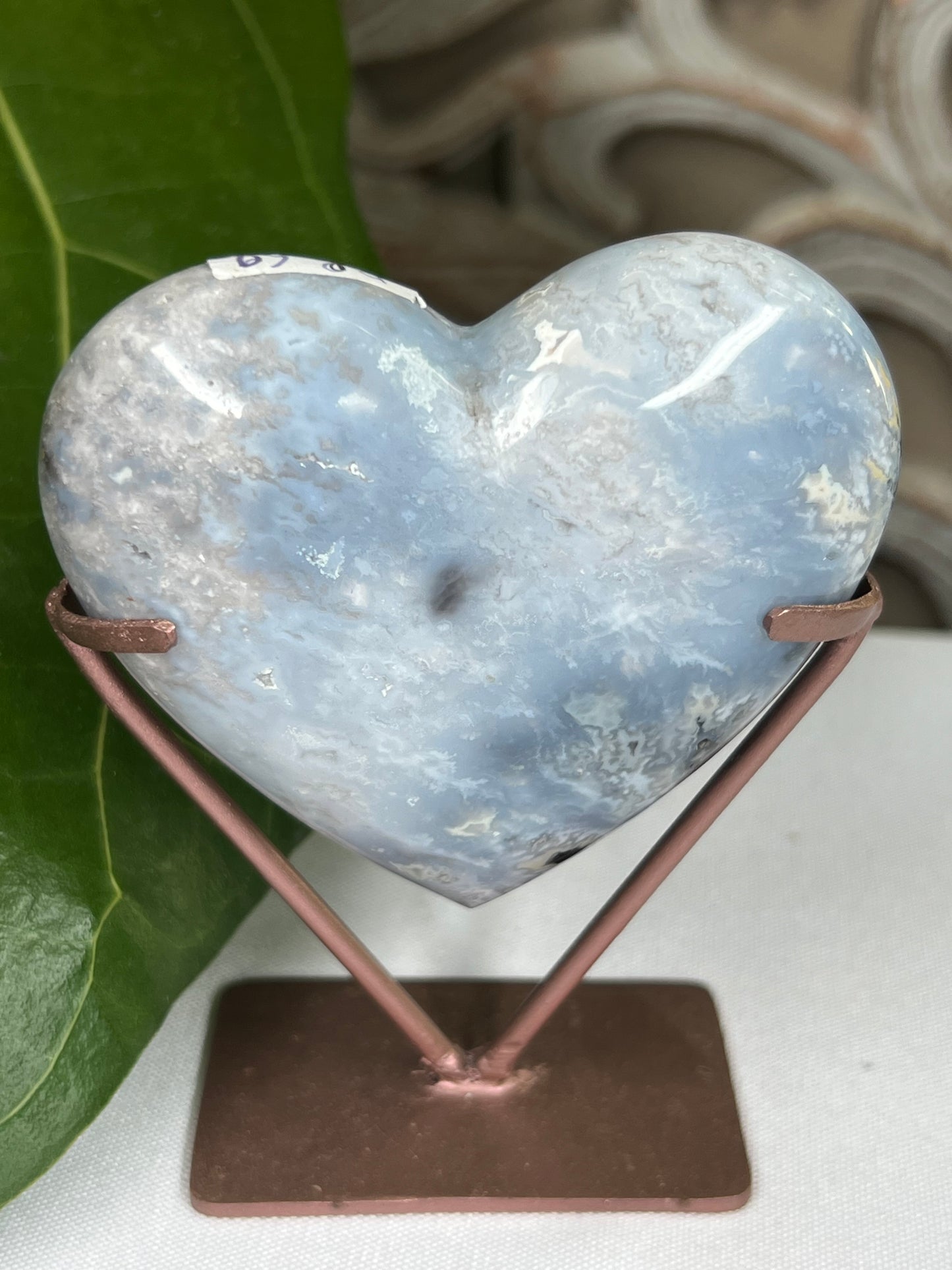 Blue Plume Agate Heart