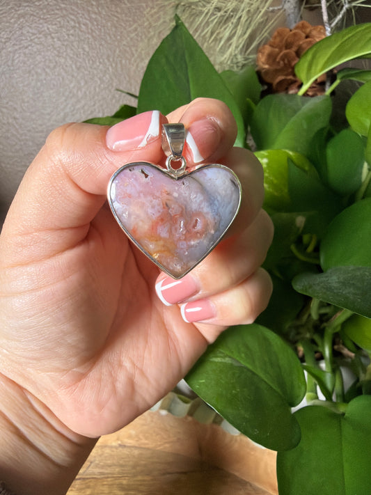 Rainbow Plume Agate Heart Pendant