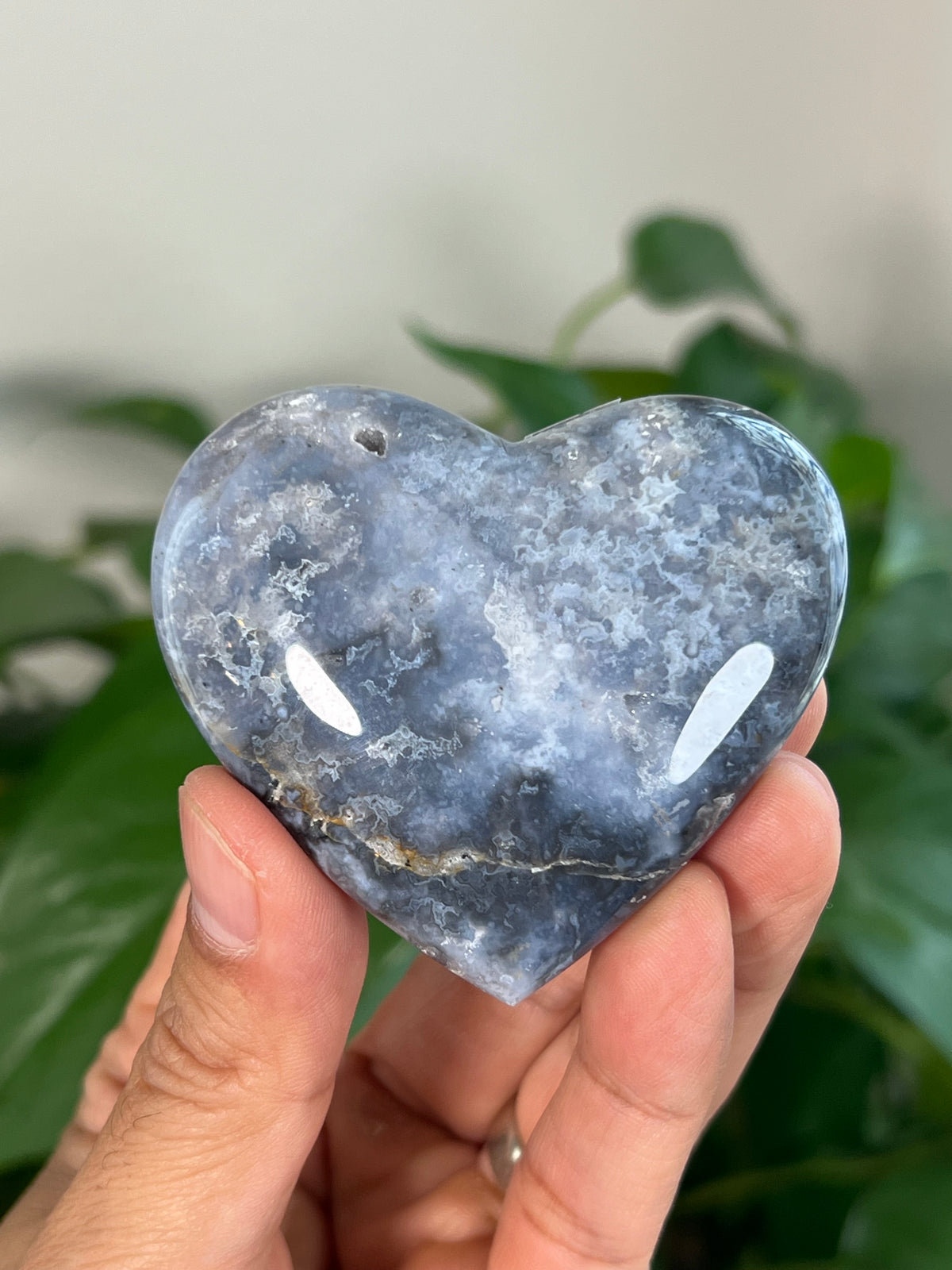 Blue Plume Agate Small Hearts