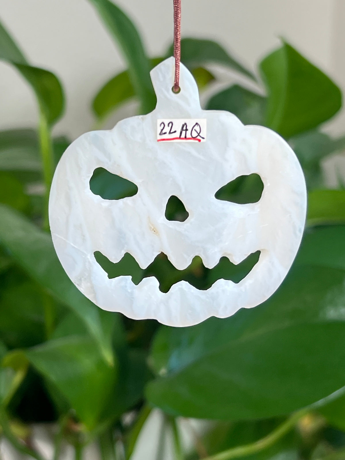 White Plume Agate Jack-O-Lantern Ornaments