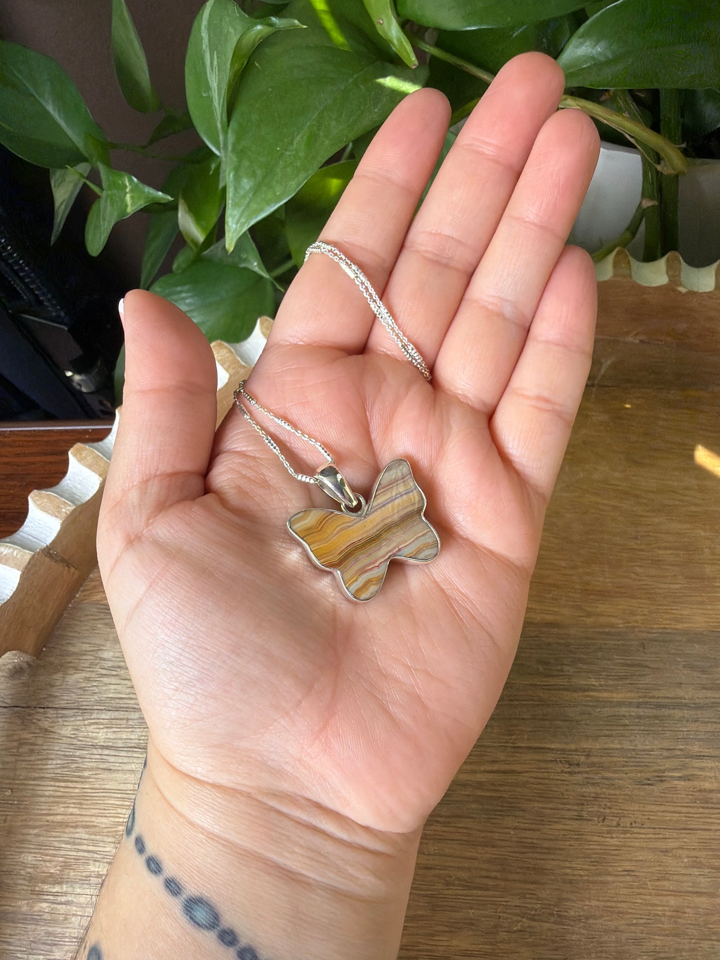 Crazy Lace Agate Butterfly Pendant