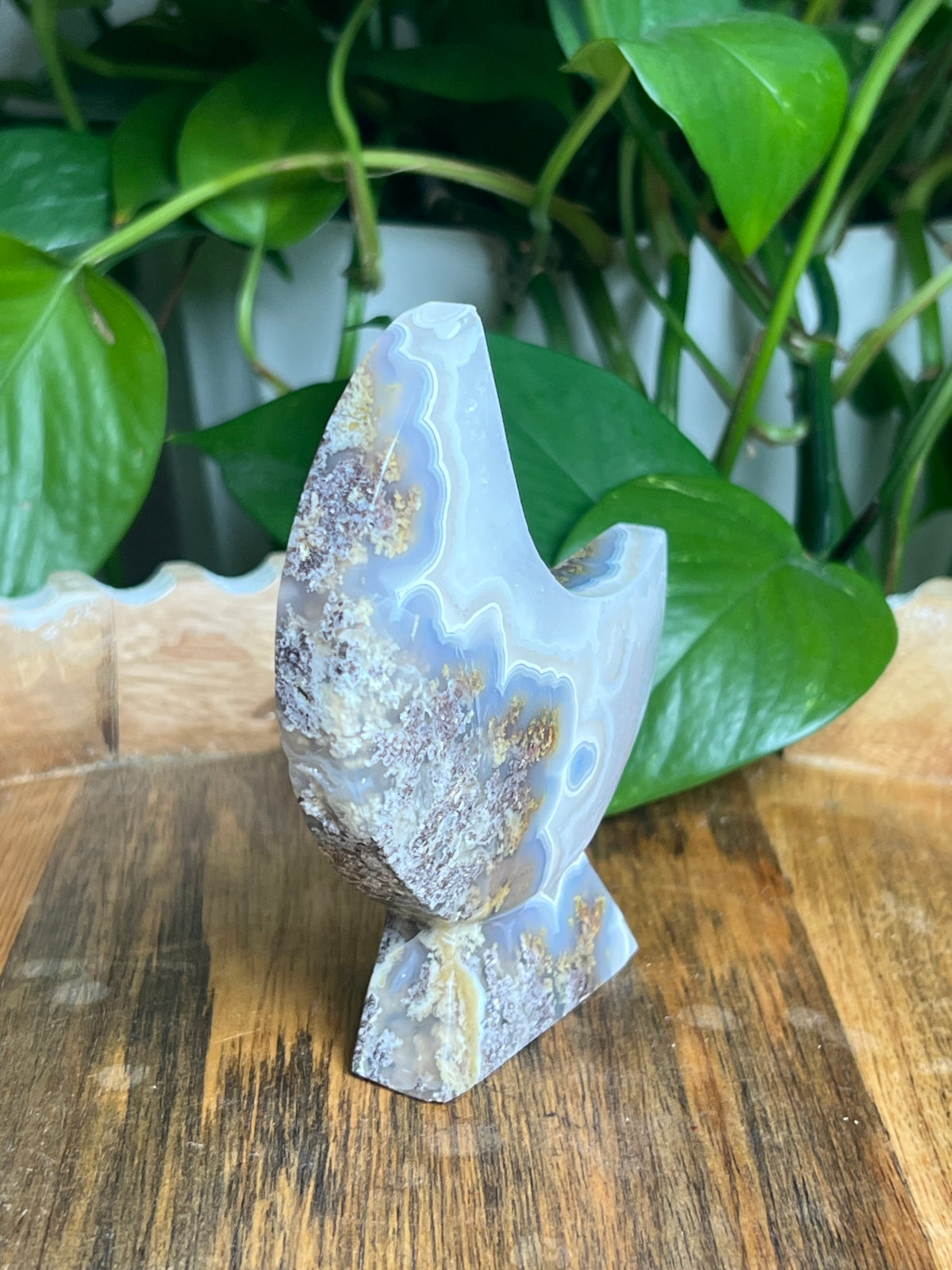 Scenic Moss Agate Self-Standing Moon: NL