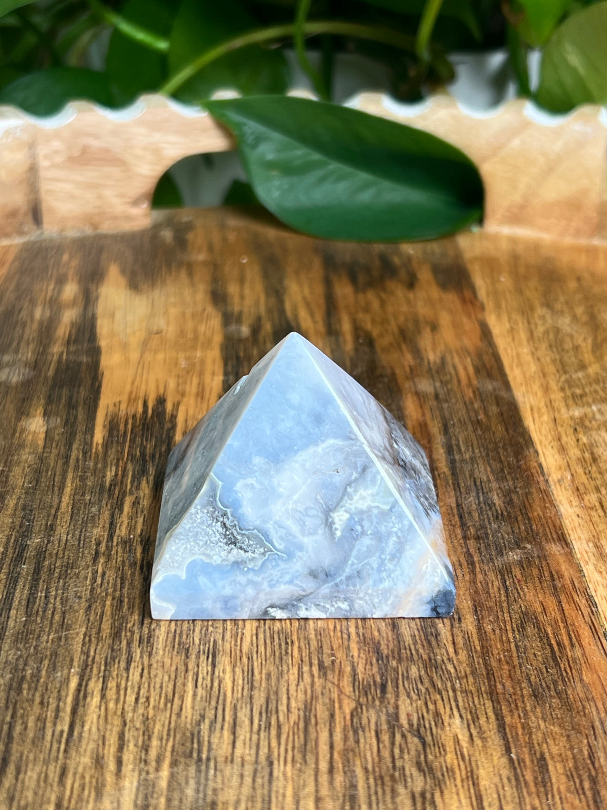 Blue Plume Agate Pyramid: PA