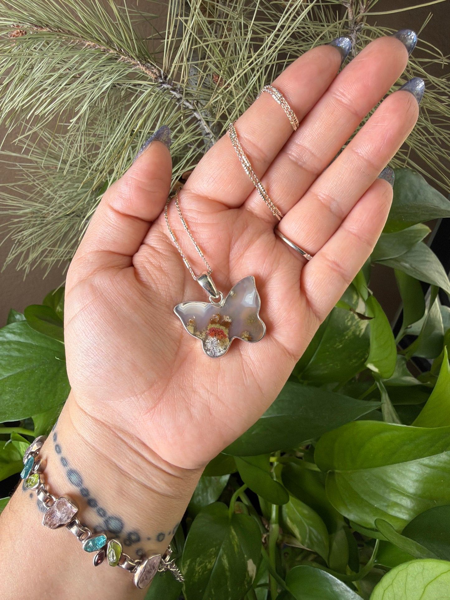 Scenic Moss Agate Butterfly Necklace