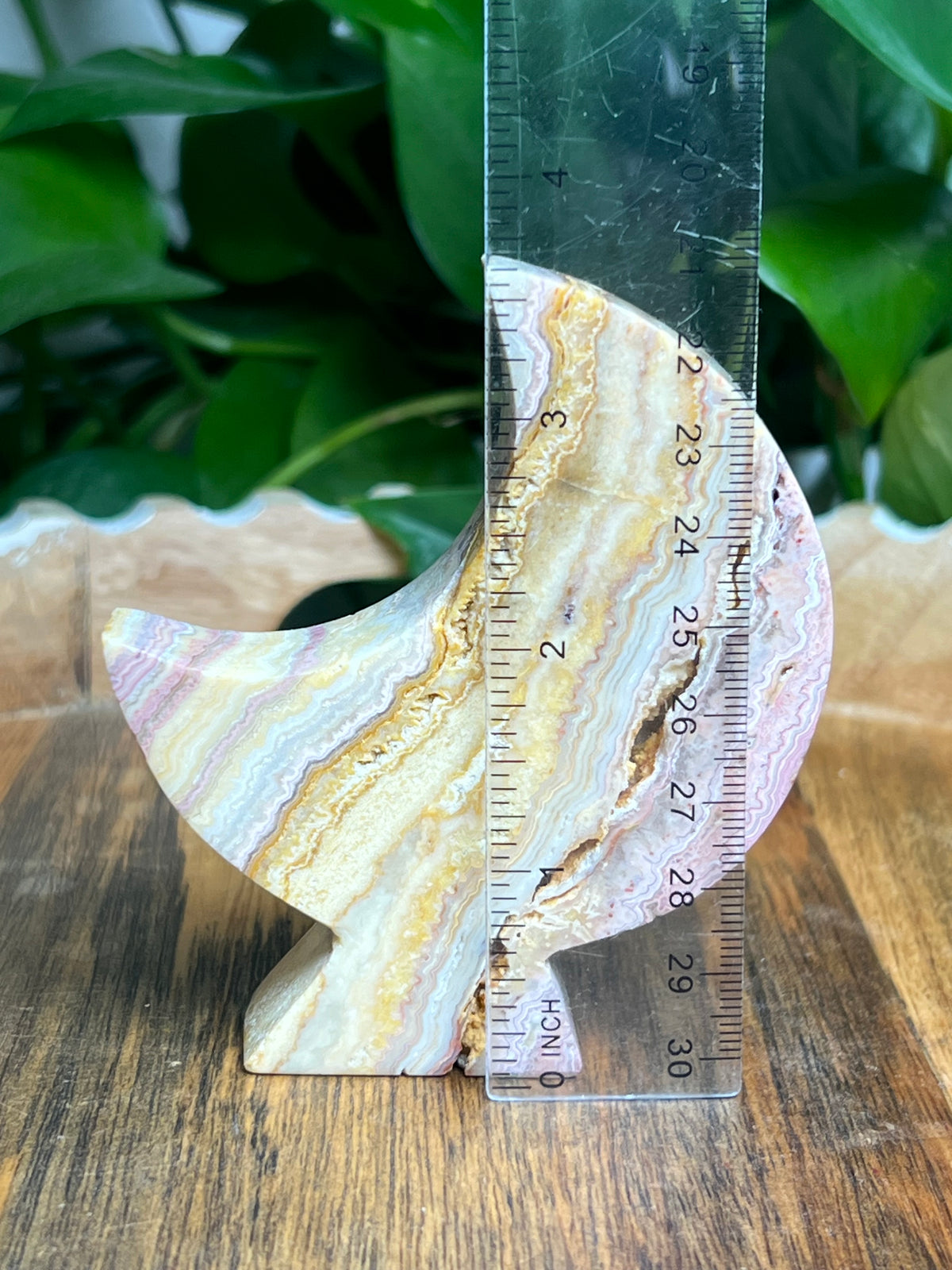 Crazy Lace Agate Self Standing Moon: Ki