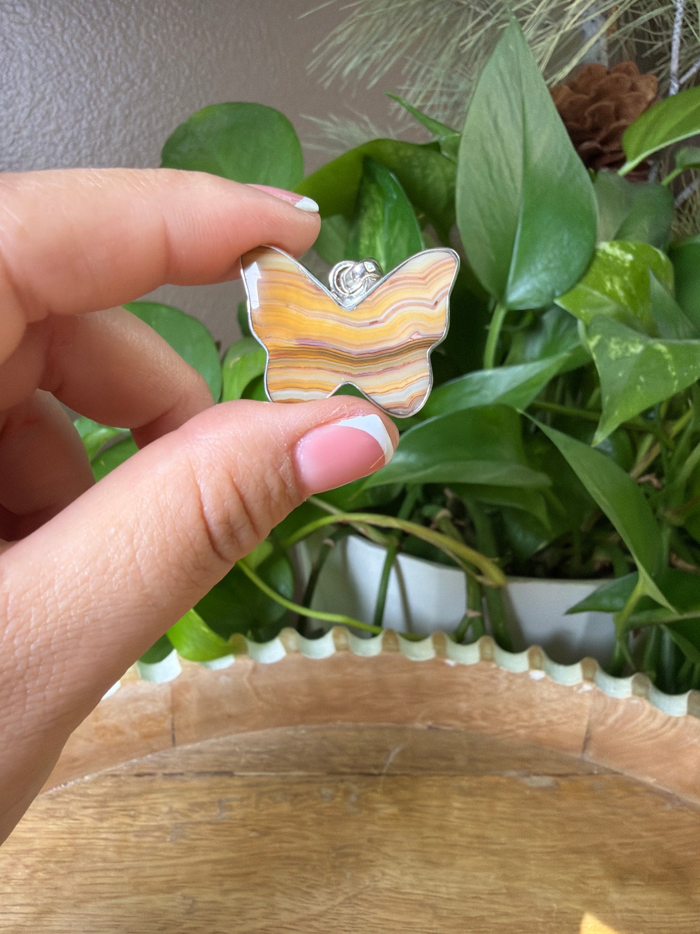 Crazy Lace Agate Butterfly Pendant