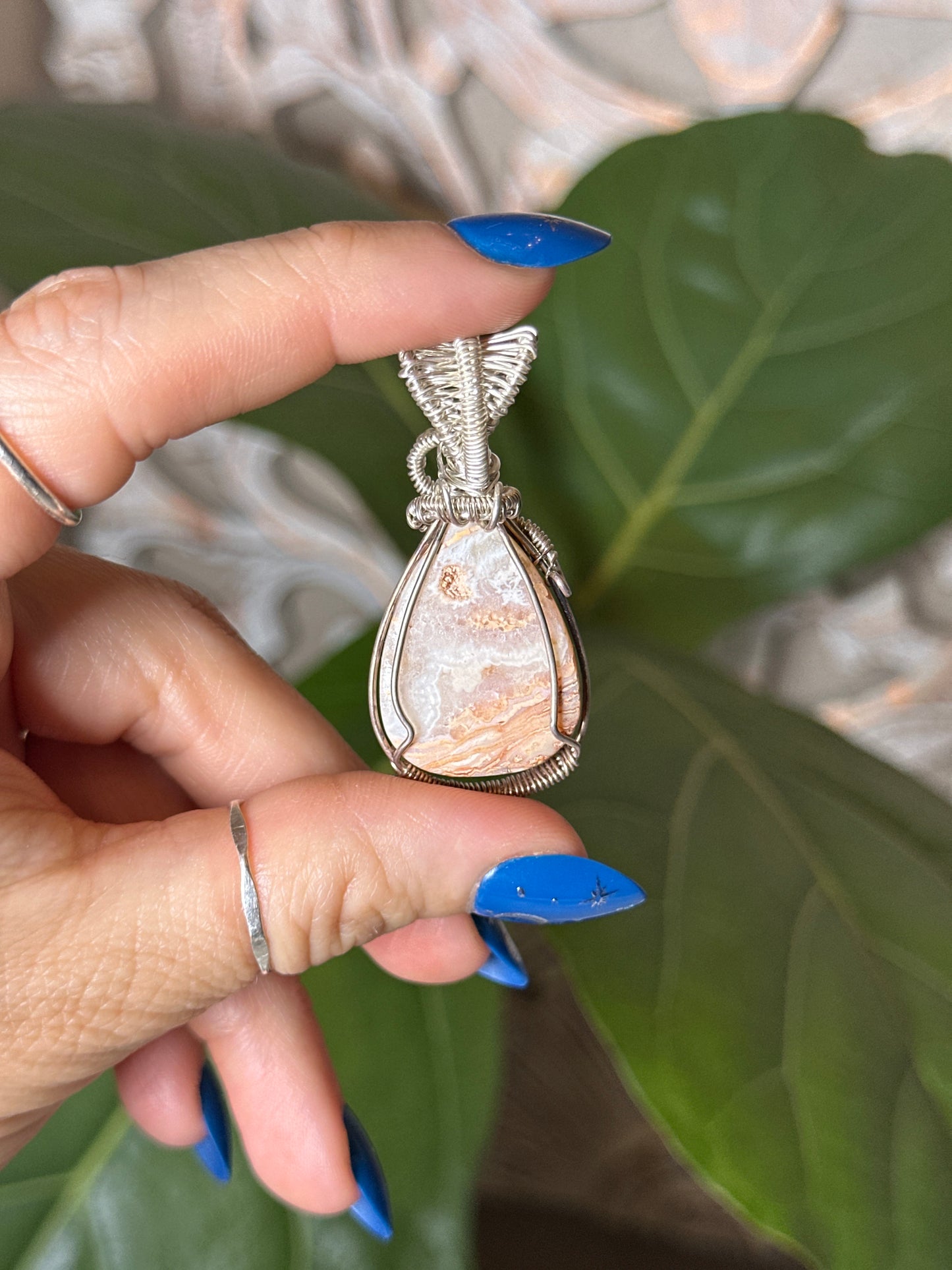 Crazy Lace Agate Oval Wire Wrapped Necklace