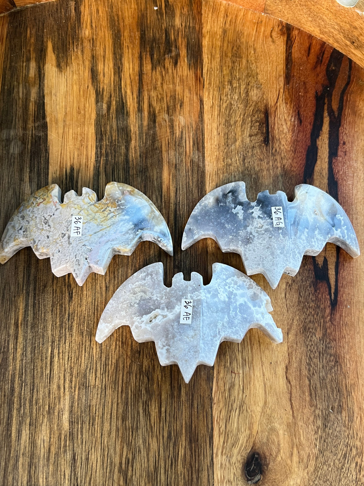 Blue Plume Agate 3D Bats