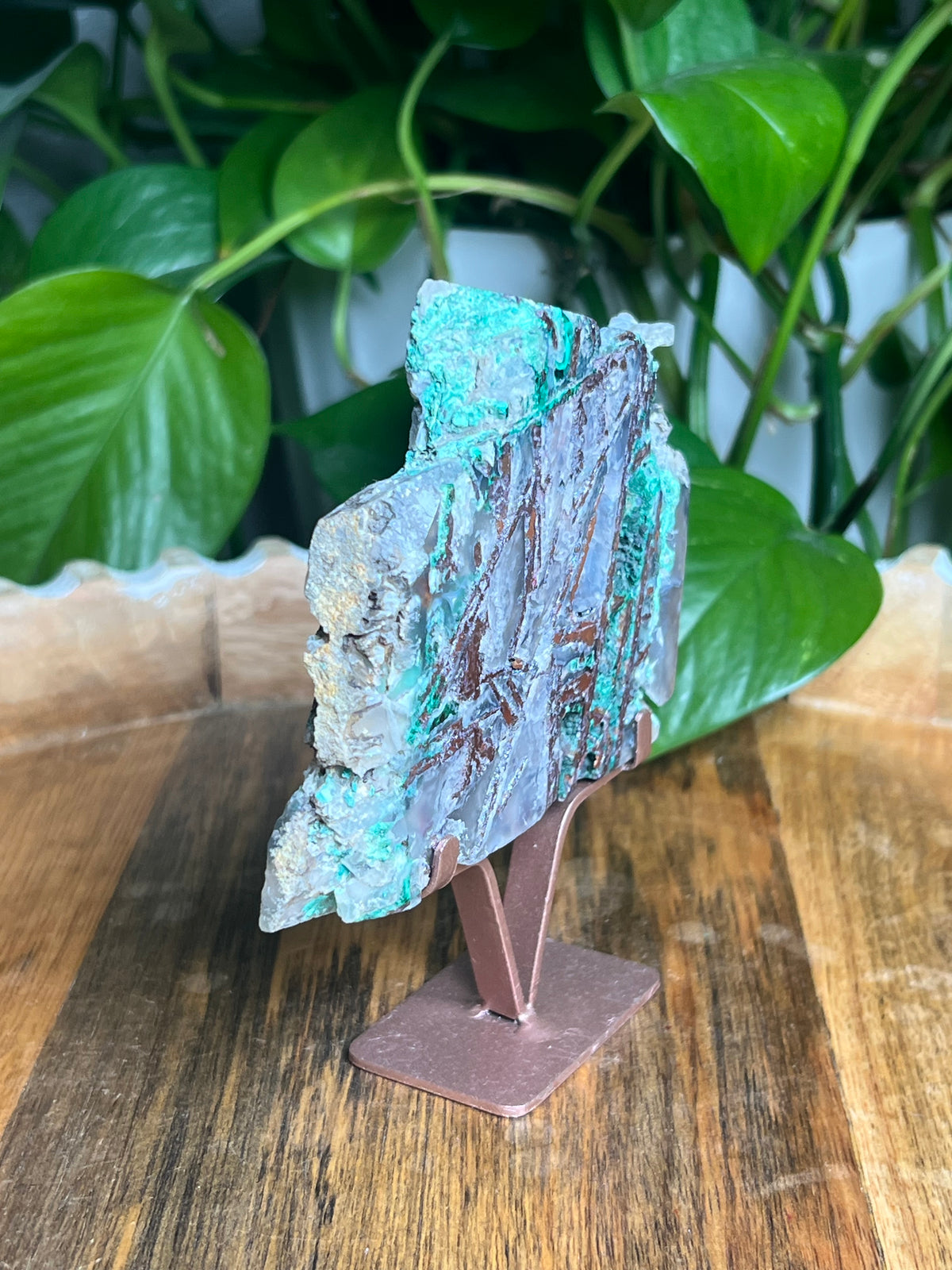 Copper In Malachite Chrysocolla and Chalcedony Slab: X