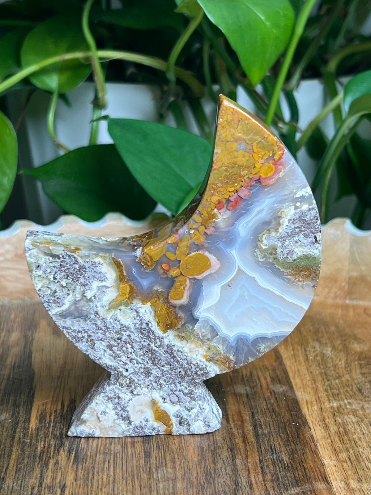 Scenic Moss Agate Self-Standing Moon: NE
