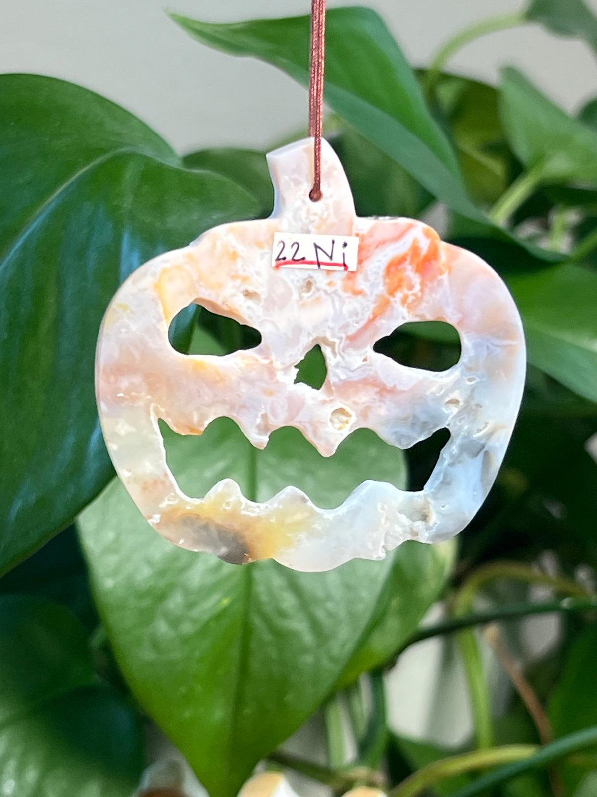 Rainbow Plume Agate Jack-O-Lantern Ornaments