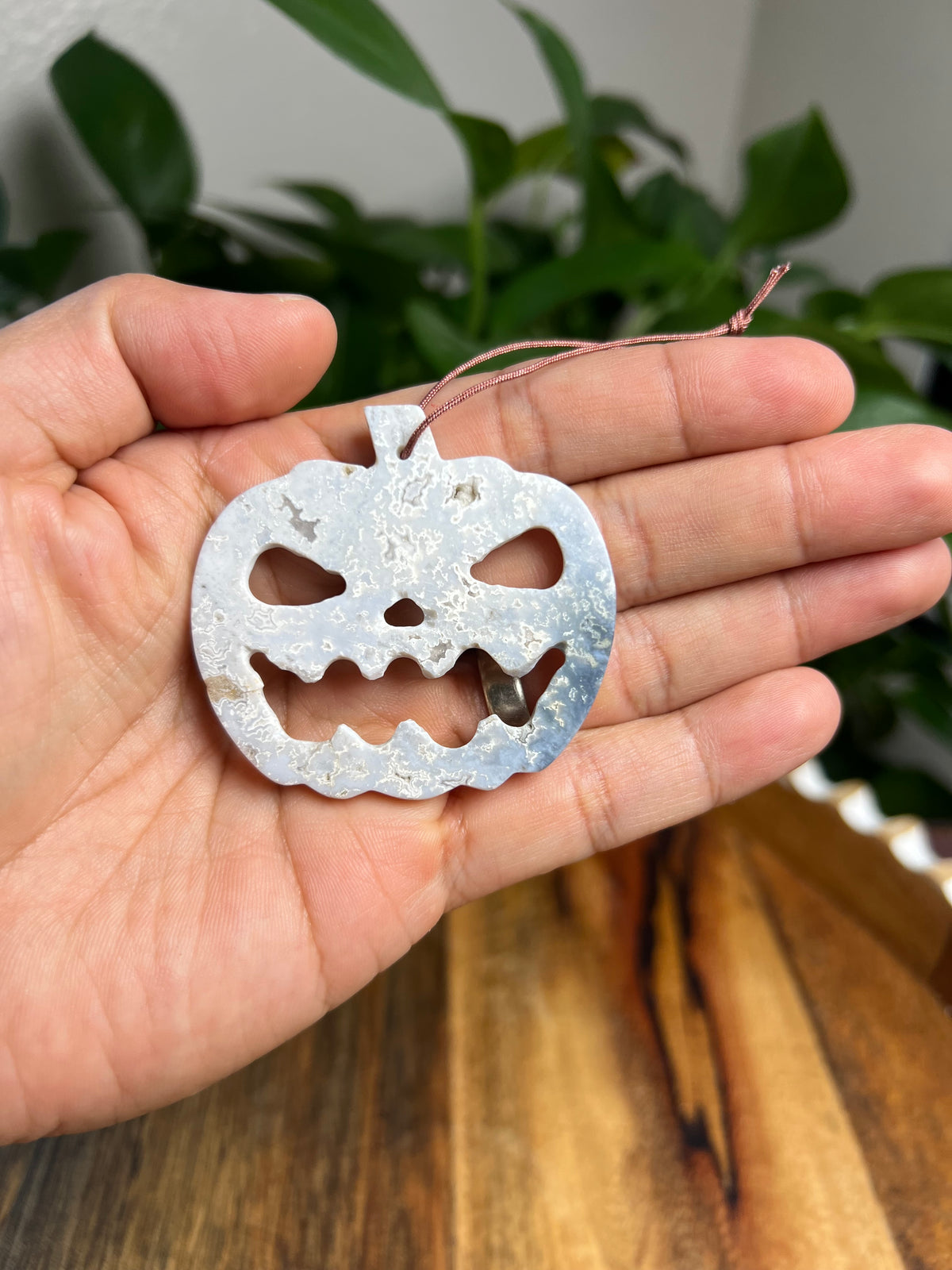 Blue Plume Agate Jack-O-Lantern Ornaments