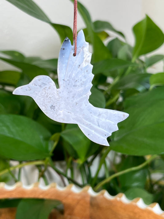 Light Blue Plume Agate Hummingbird Ornaments