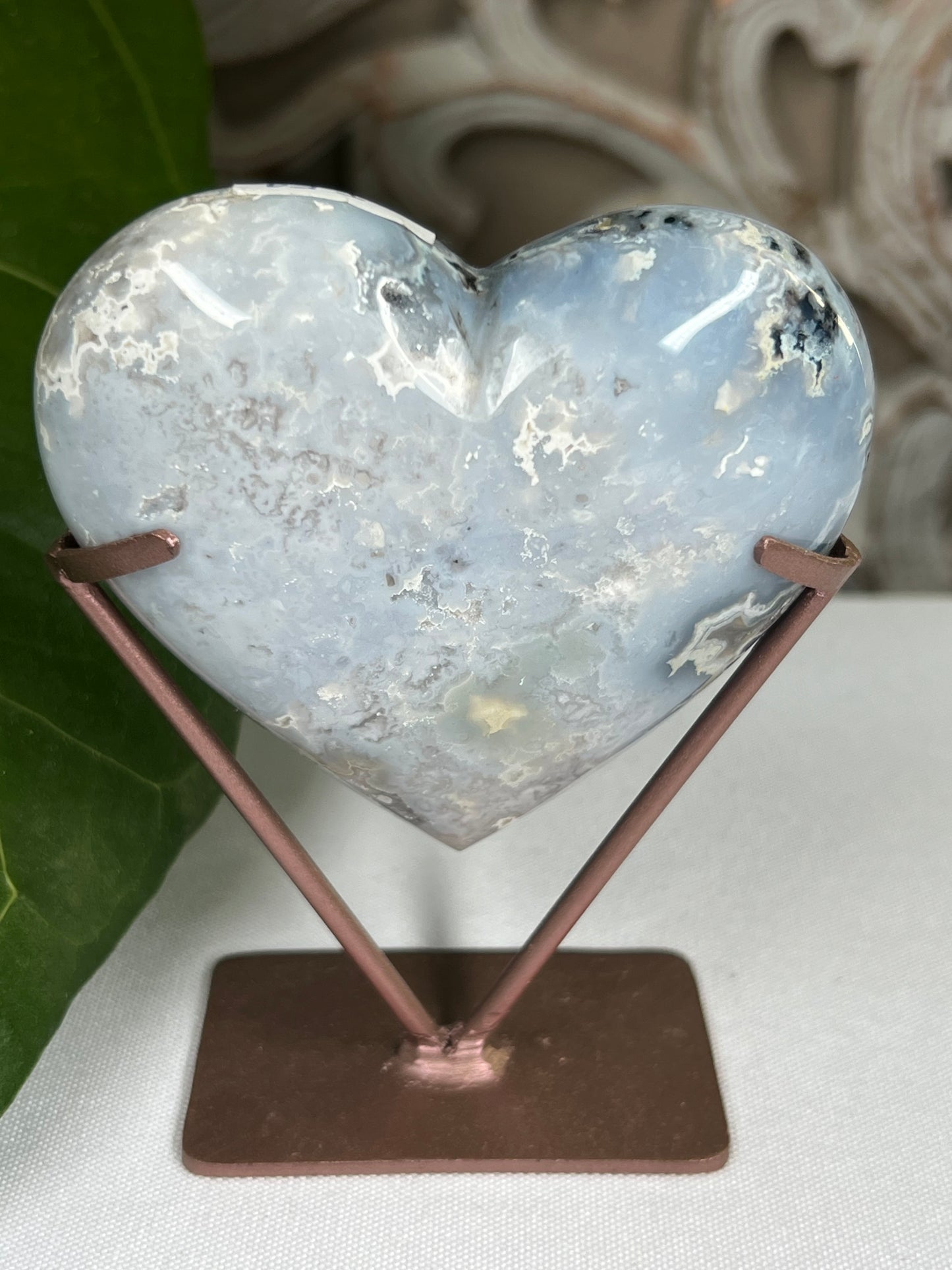 Blue Plume Agate Heart