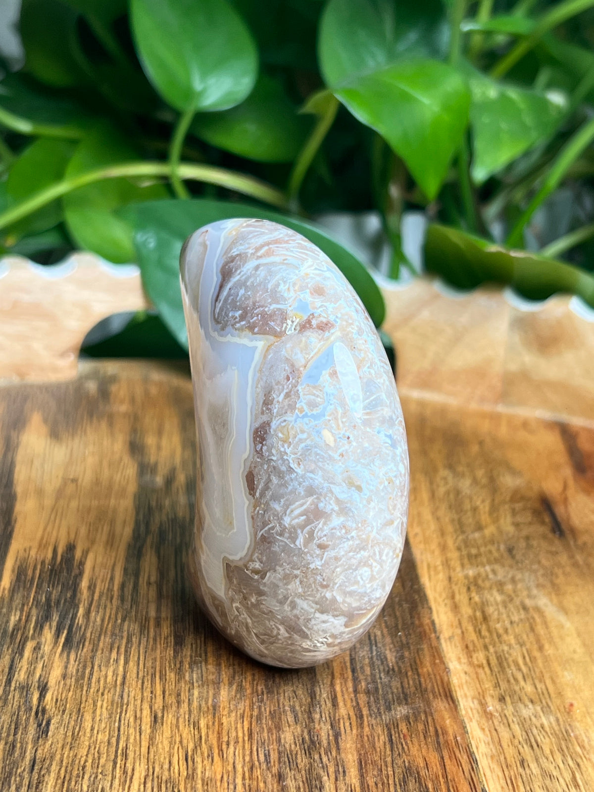 Sumatra Plume Agate Self-Standing Moon: ND