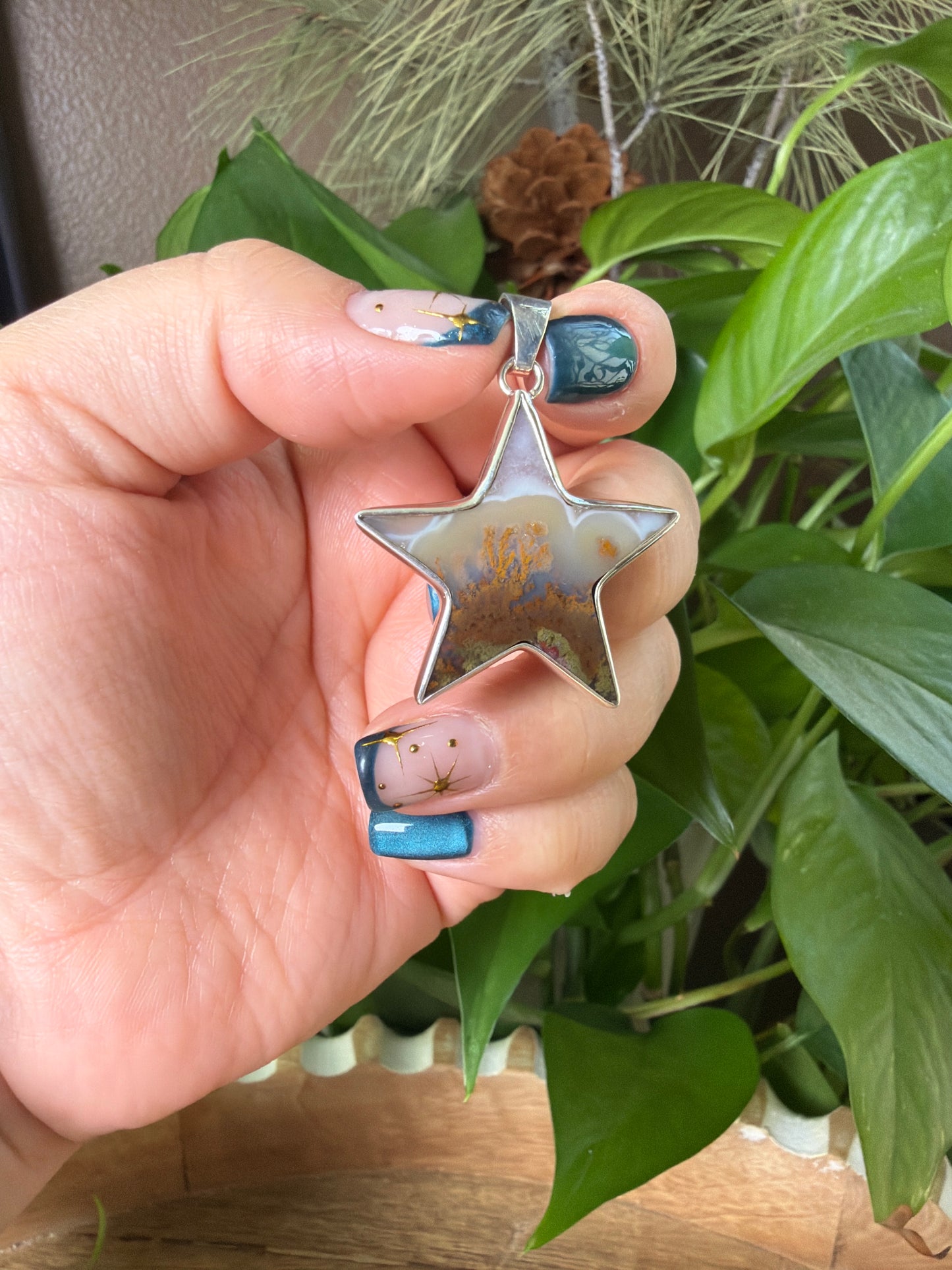 Scenic Moss Agate Star Pendant