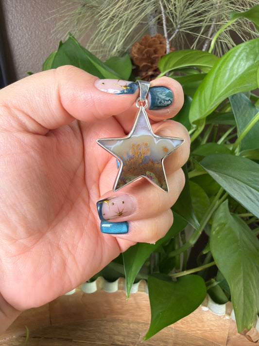 Scenic Moss Agate Star Pendant