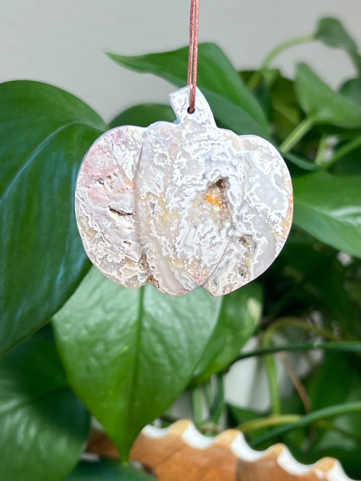 Sumatra Plume Agate Pumpkin Ornaments