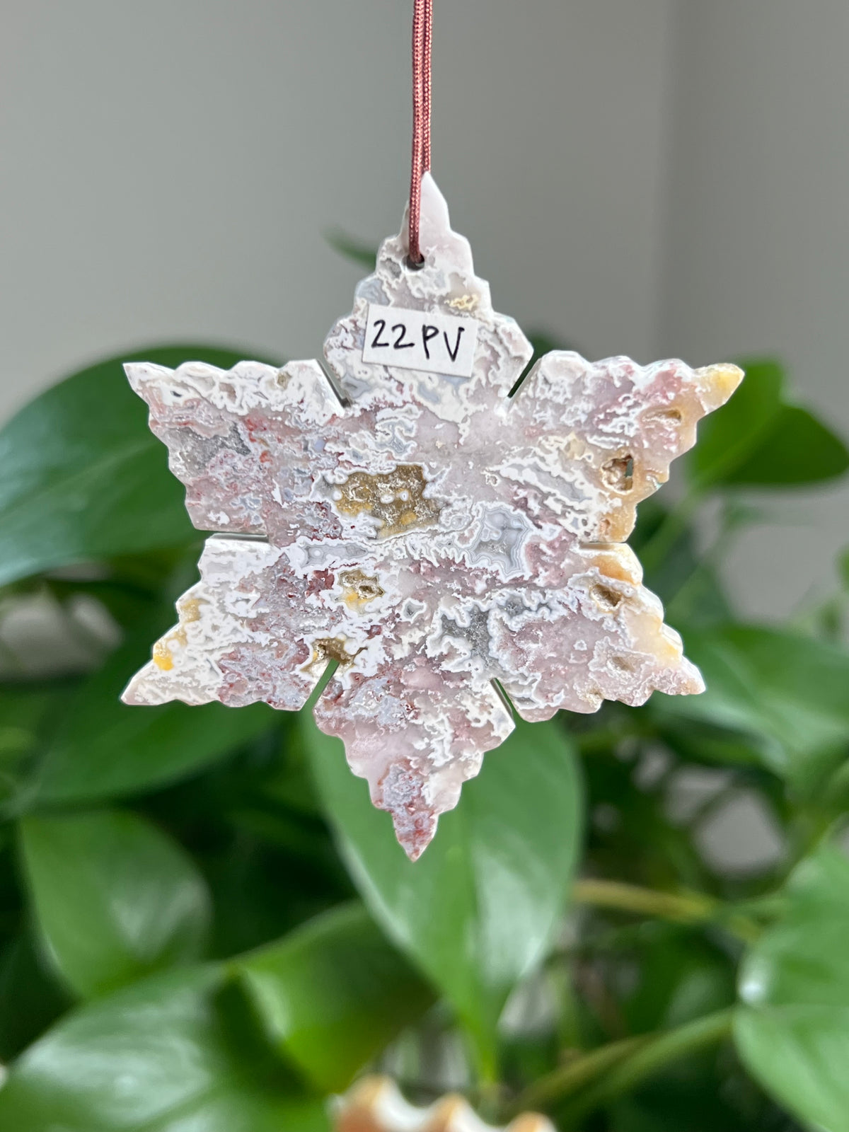 Sumatra Plume Agate Ornament Snowflake: PV