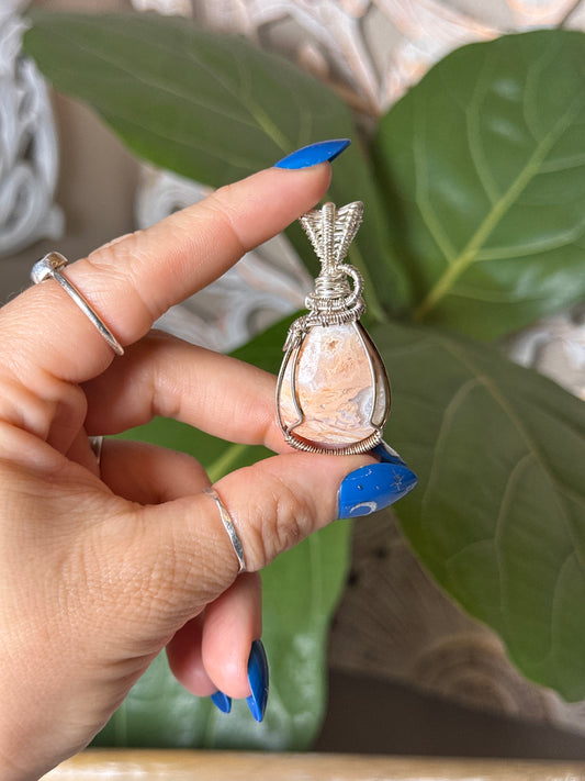Crazy Lace Agate Oval Wire Wrapped Necklace