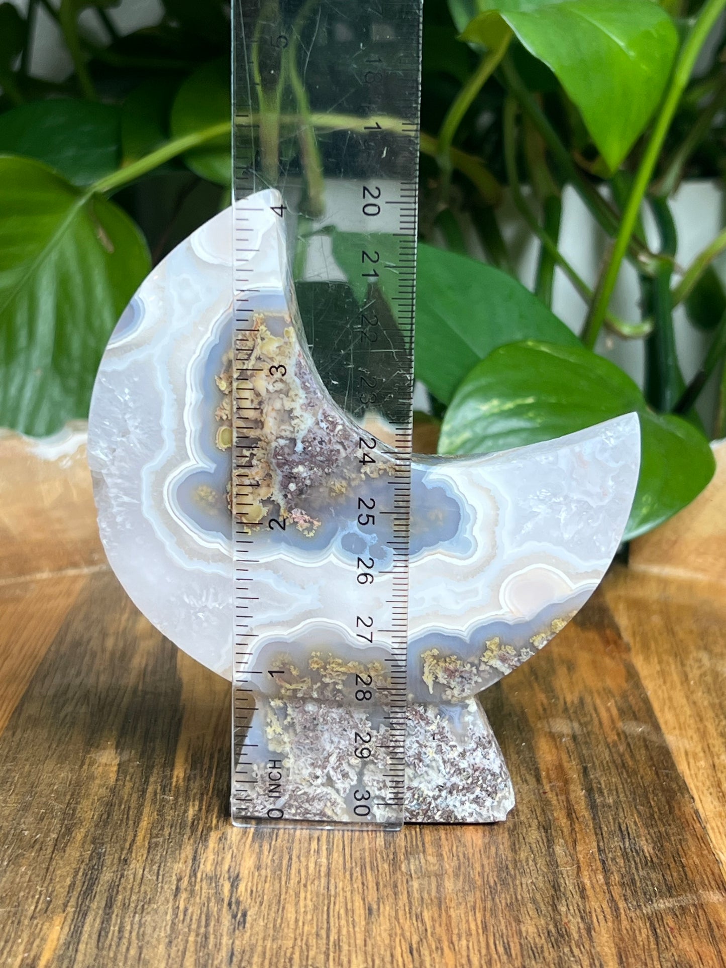 Scenic Moss Agate Self-Standing Moon: ND