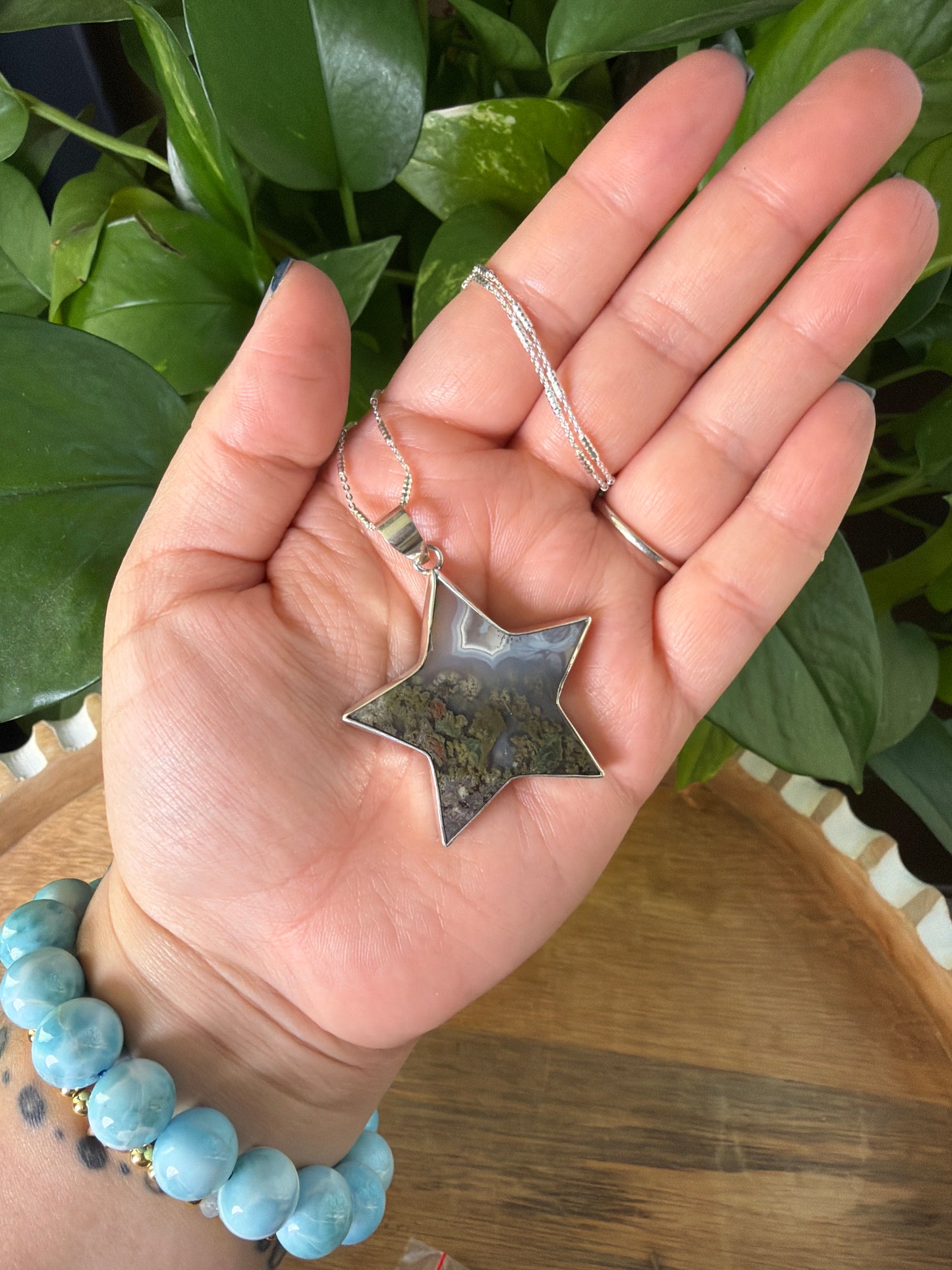 Scenic Moss Agate Star Pendant