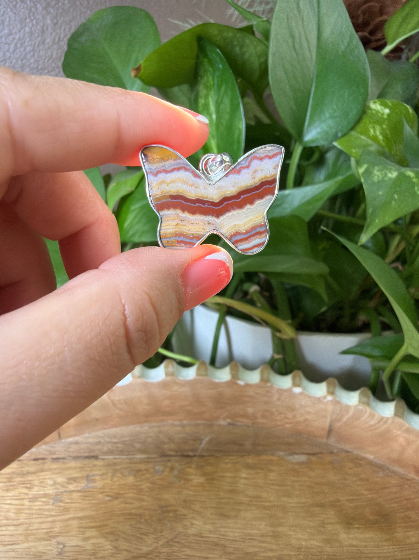 Crazy Lace Agate Butterfly Pendant