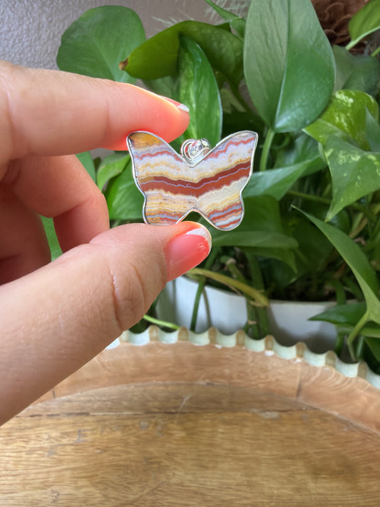 Crazy Lace Agate Butterfly Pendant