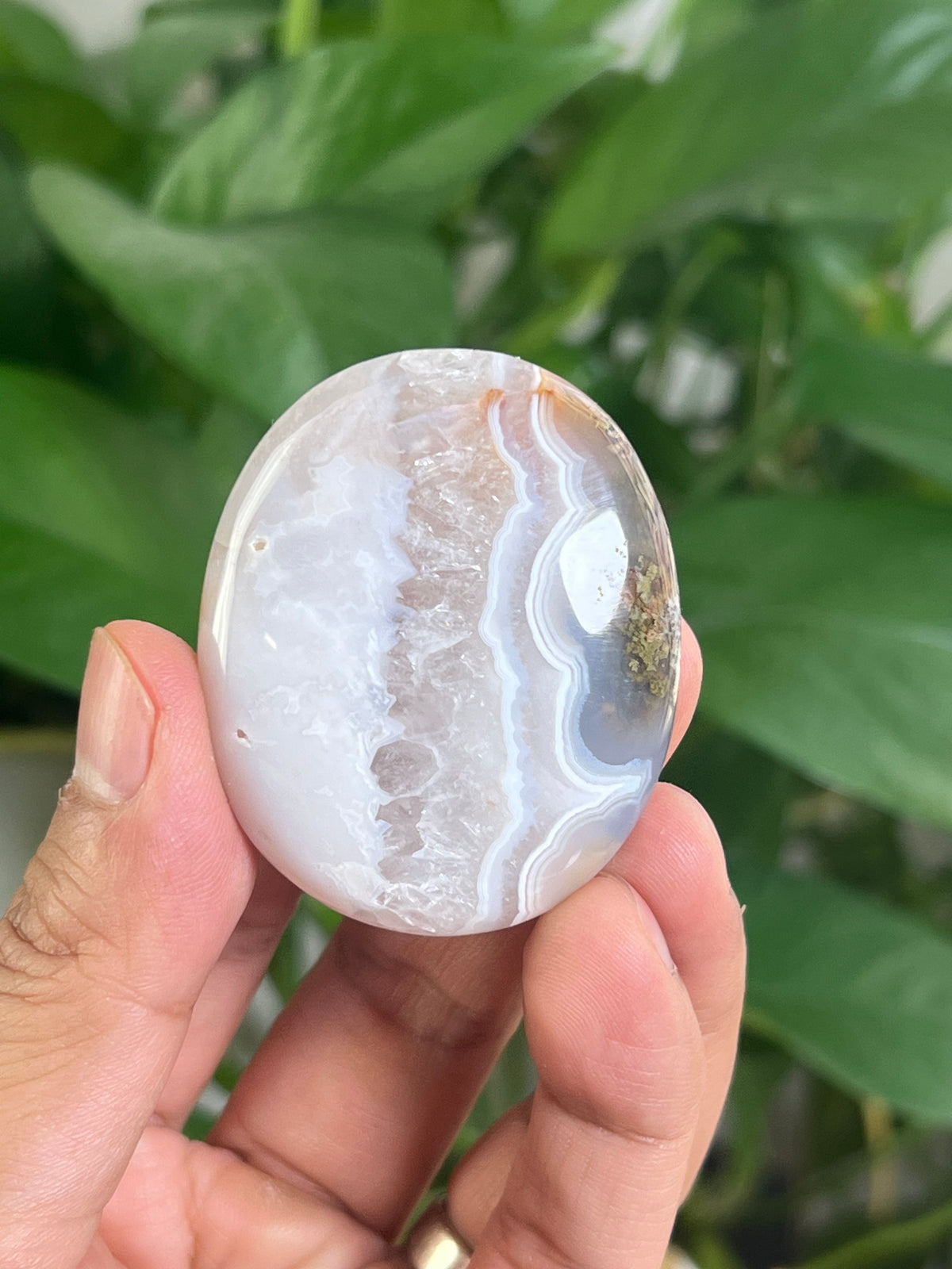 Scenic Moss Agate Palmstone: QB