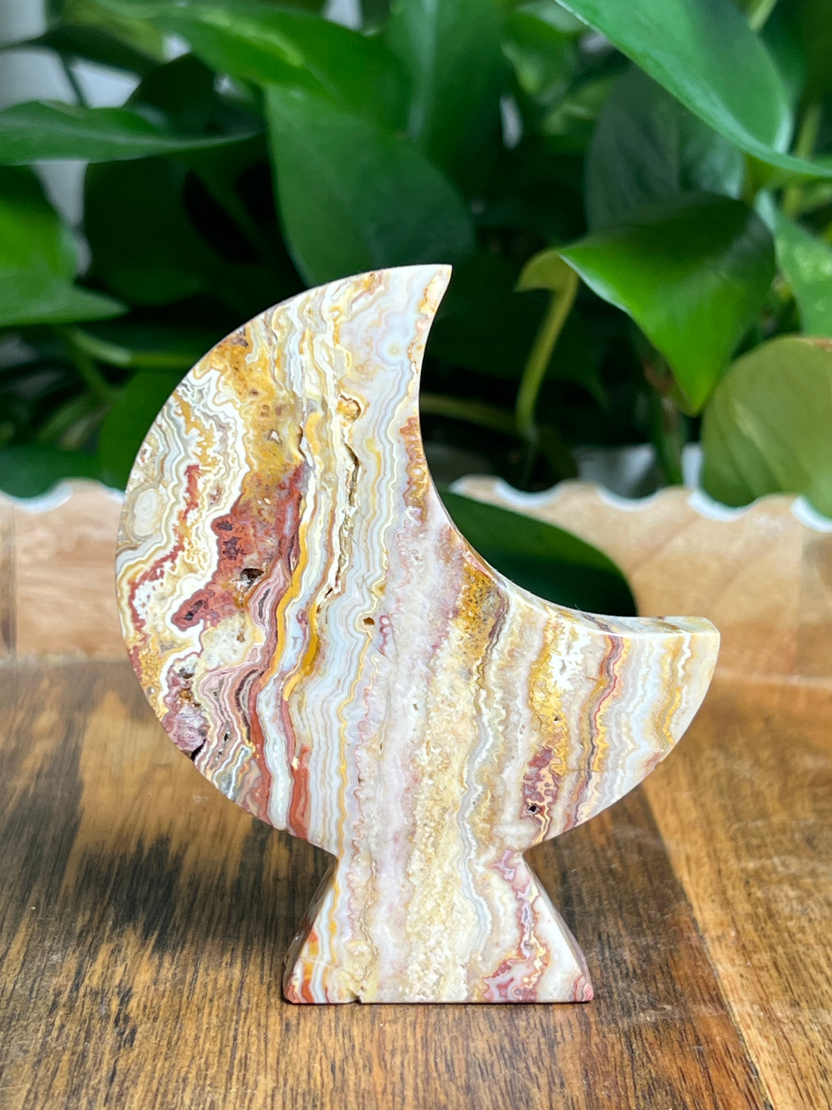 Crazy Lace Agate Self Standing Moon: Z