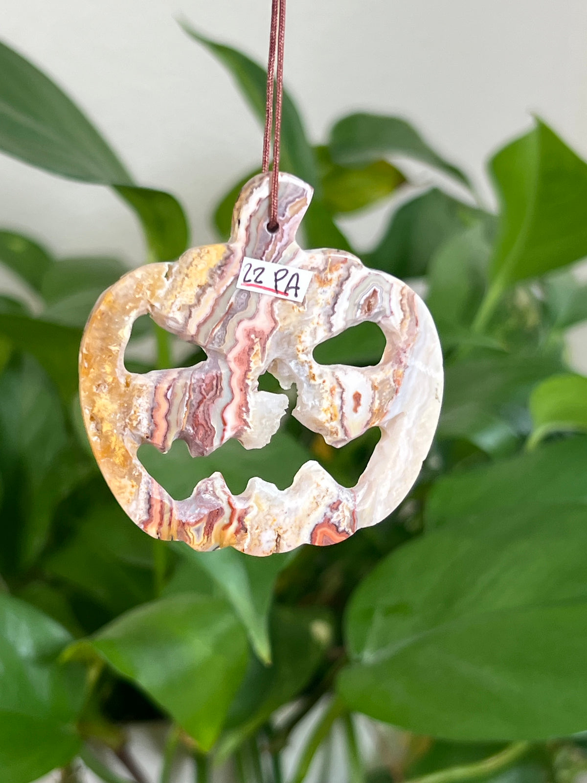 Crazy Lace Agate Jack-O-Lantern Ornaments