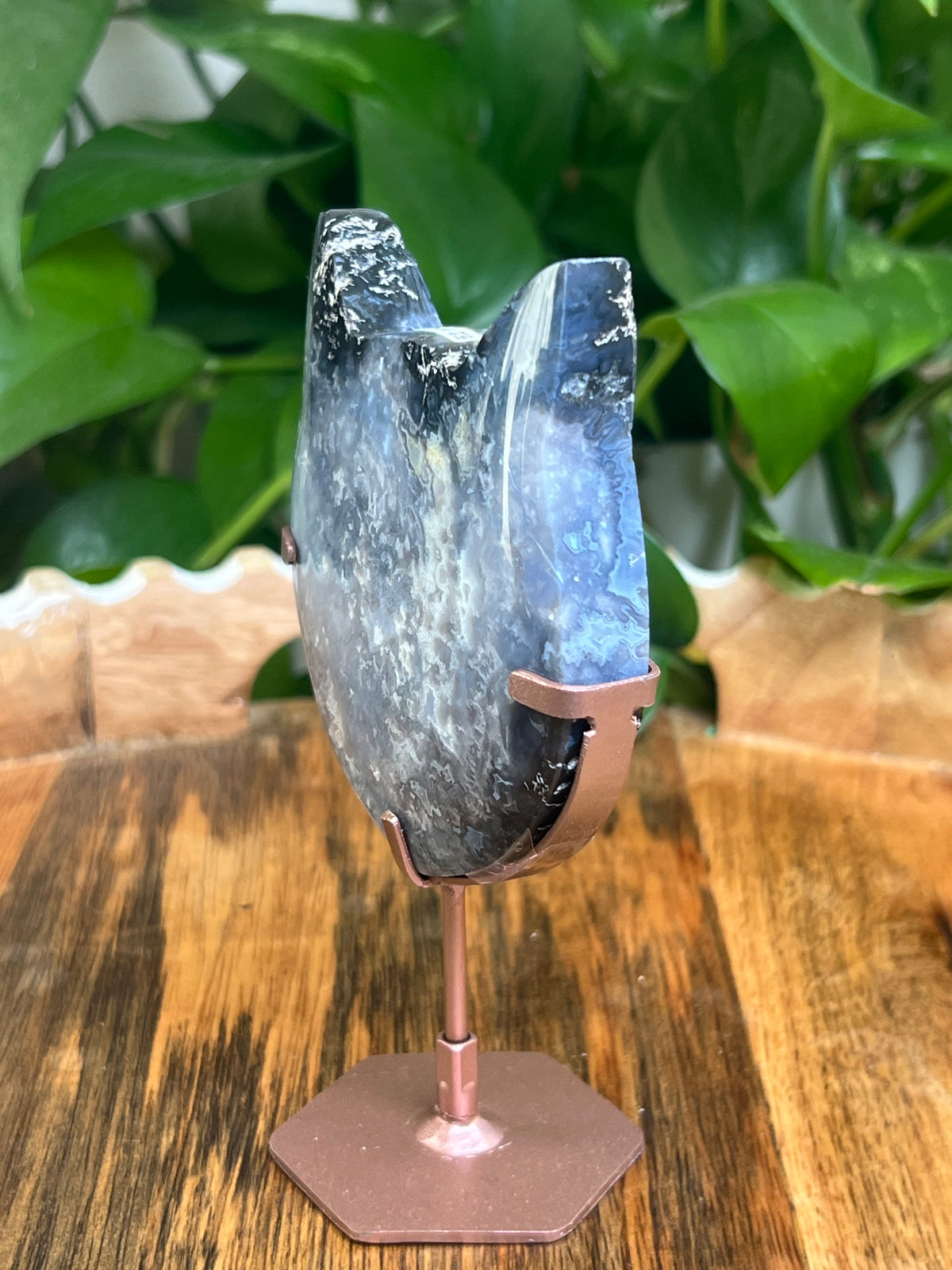 Blue Plume Agate Cat Head: NK
