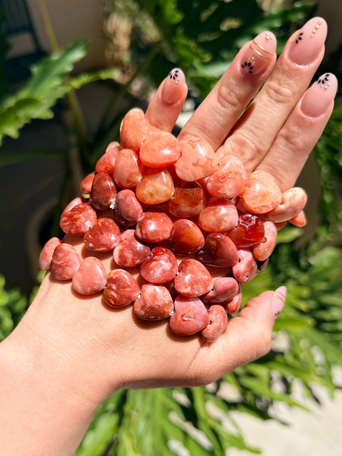 Red-Orange Carnelian Heart Beaded Bracelet ( 17mm)