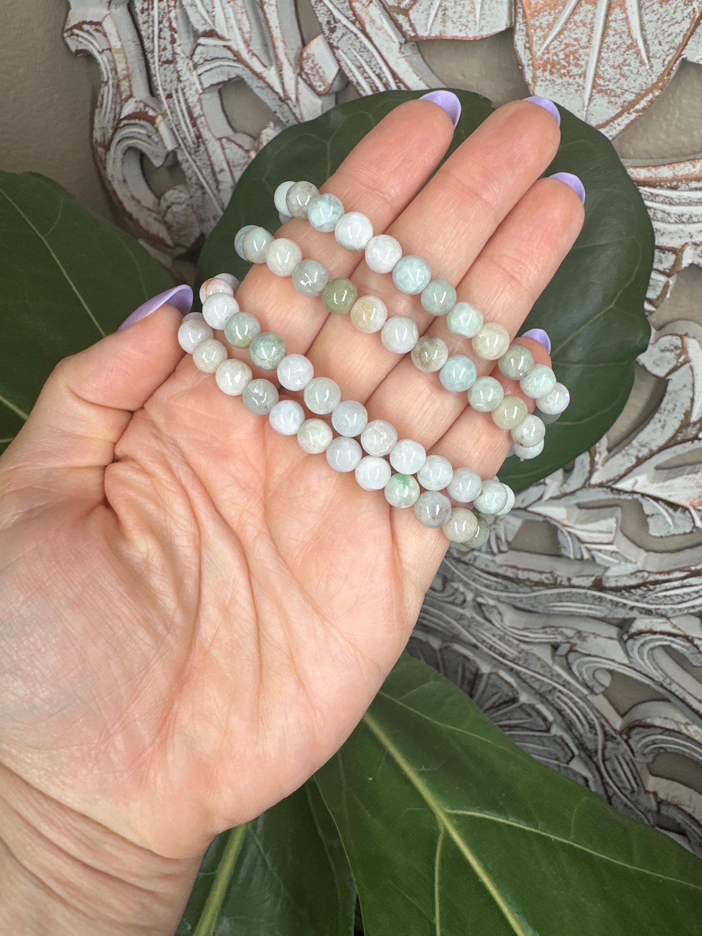 Green Burmese Jade Beaded Bracelet+ Dragon Bead
