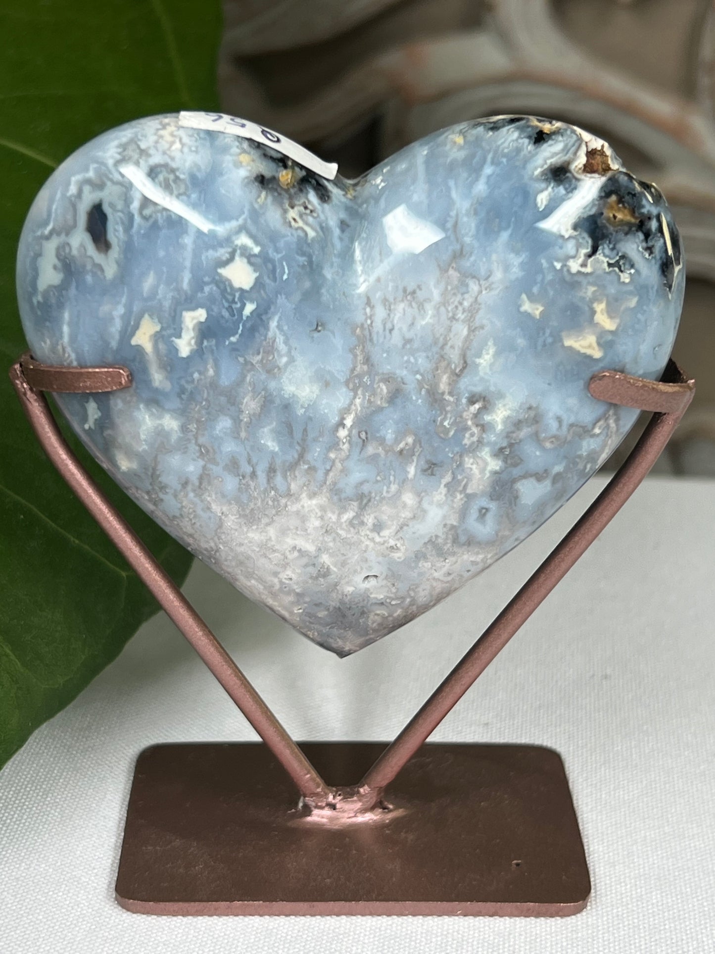 Blue Plume Agate Heart
