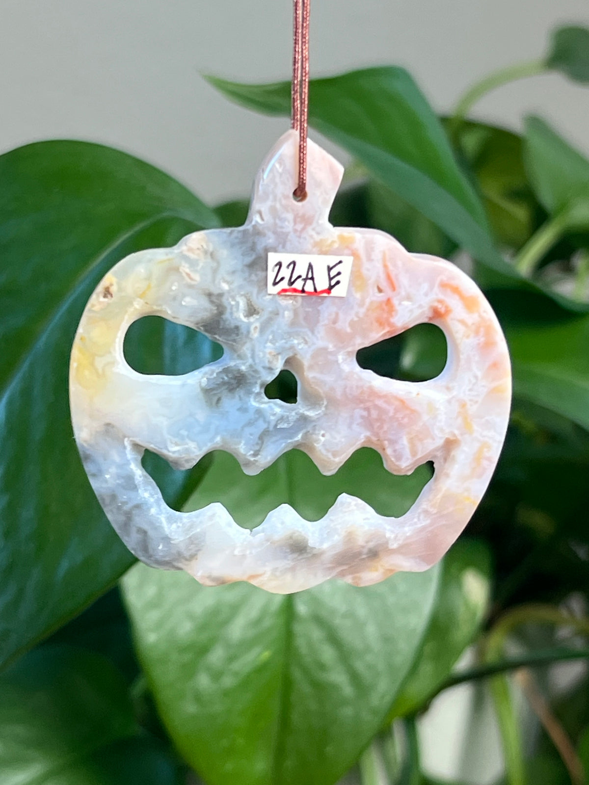 Rainbow Plume Agate Jack-O-Lantern Ornaments