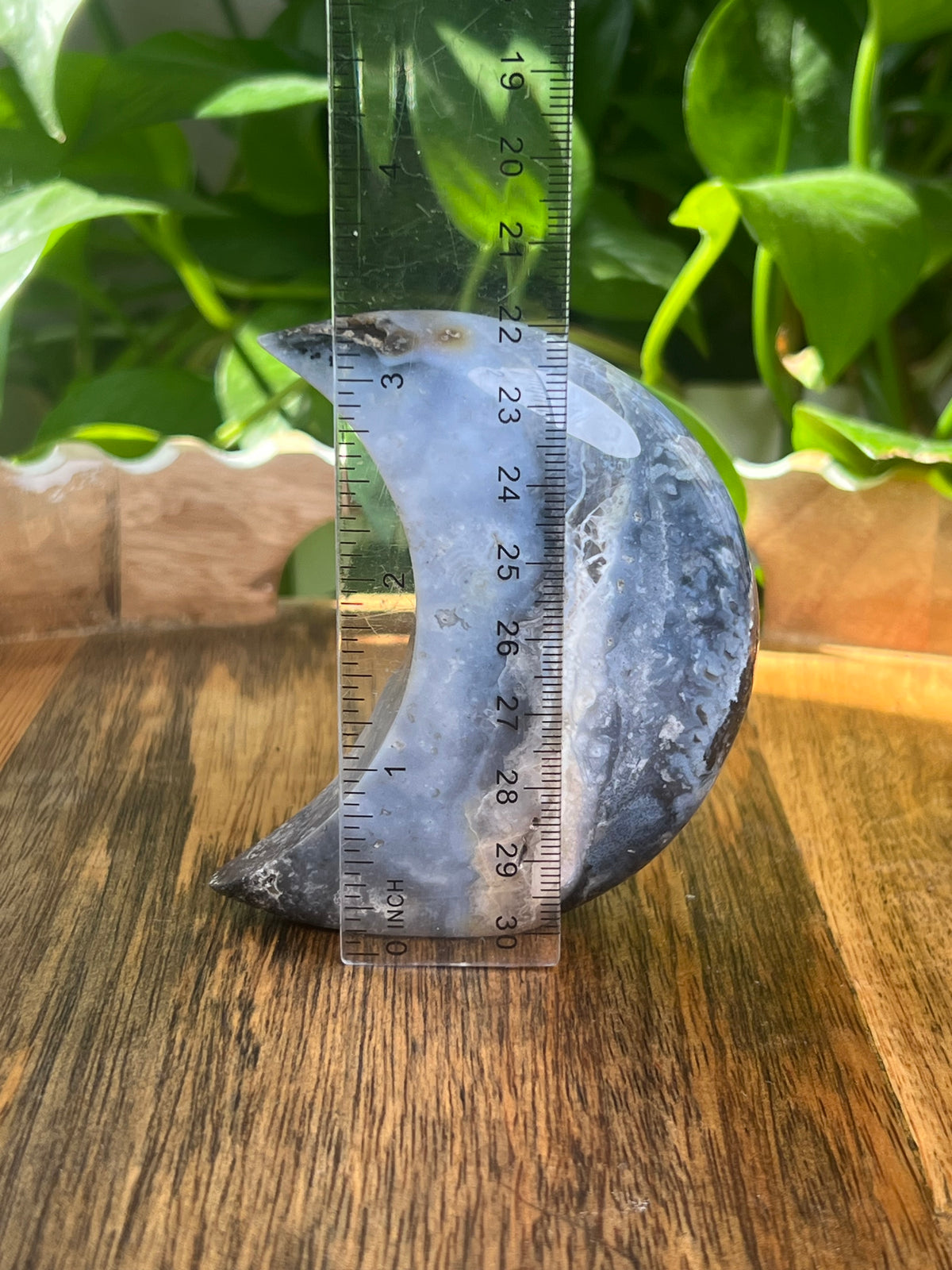 Blue Plume Agate Self- Standing Moon: BE