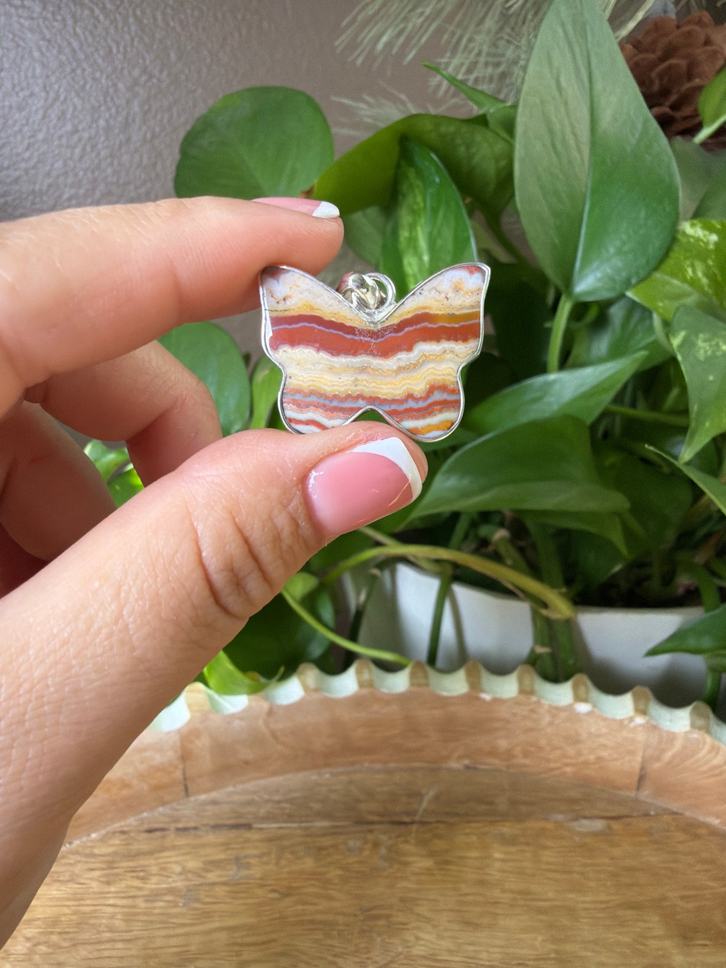 Crazy Lace Agate Butterfly Pendant